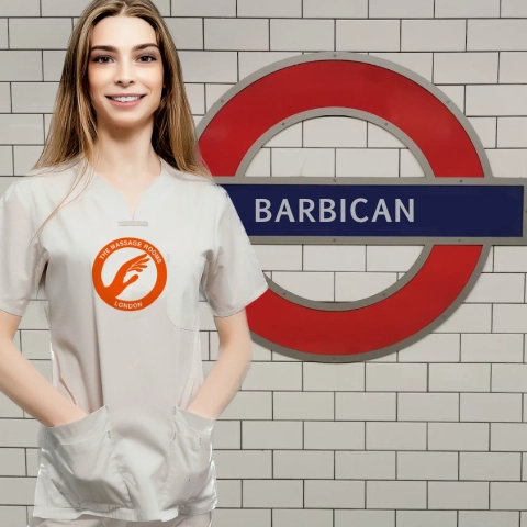 Massage therapist arriving at Barbican Station to visit a client in Barbican Estate
